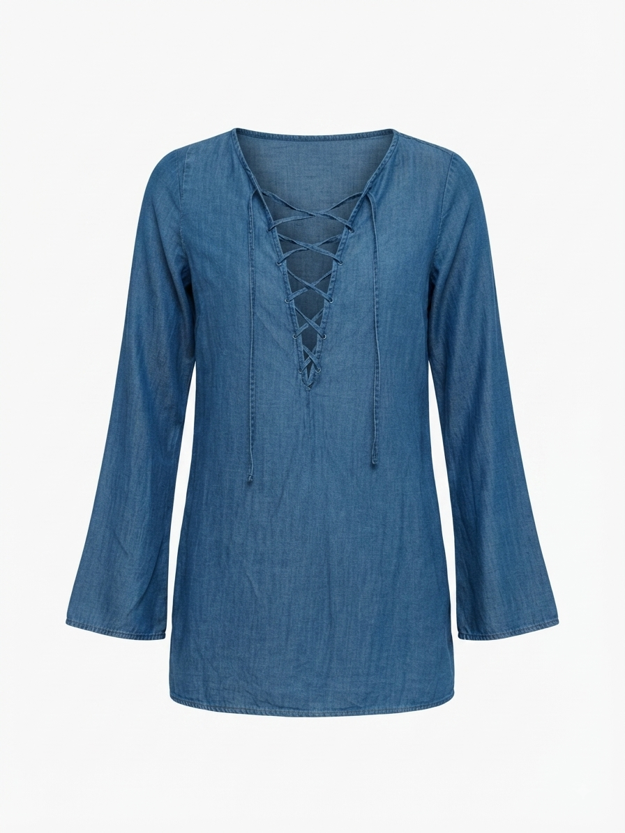 Indigo Lace-Up Tunic Dress