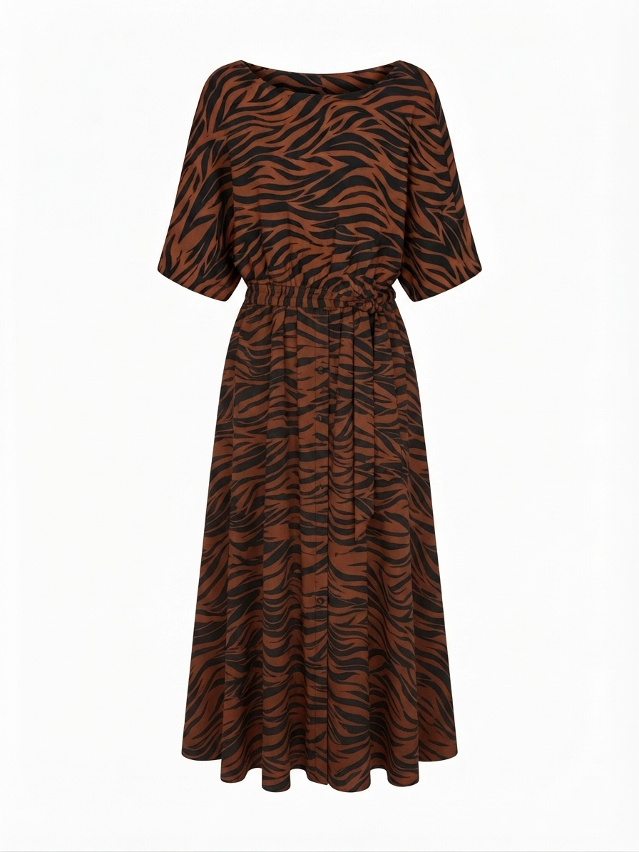 Tobacco Zebra Midi Dress
