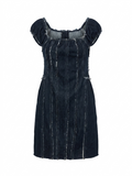 Midnight Velvet Puff-Sleeve Mini