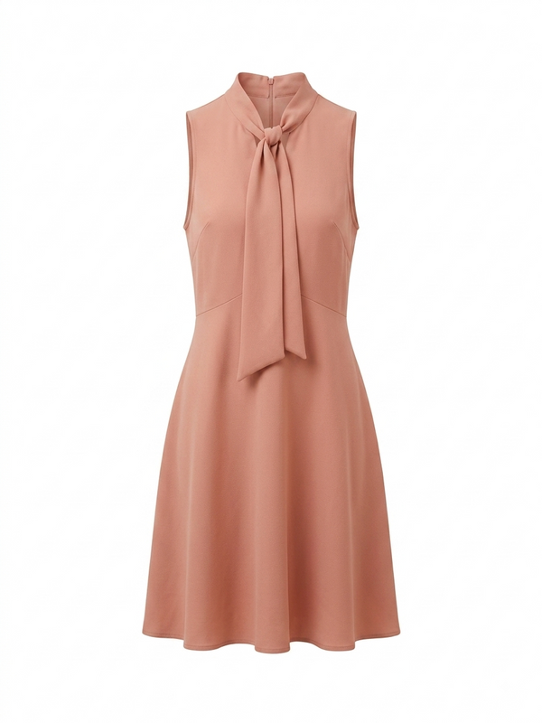 Vestido recto con lazada al cuello en color rosa empolvado