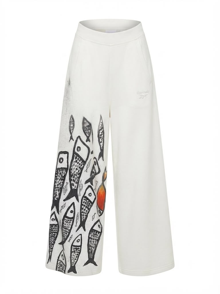 Pantalones anchos con estampado marfil