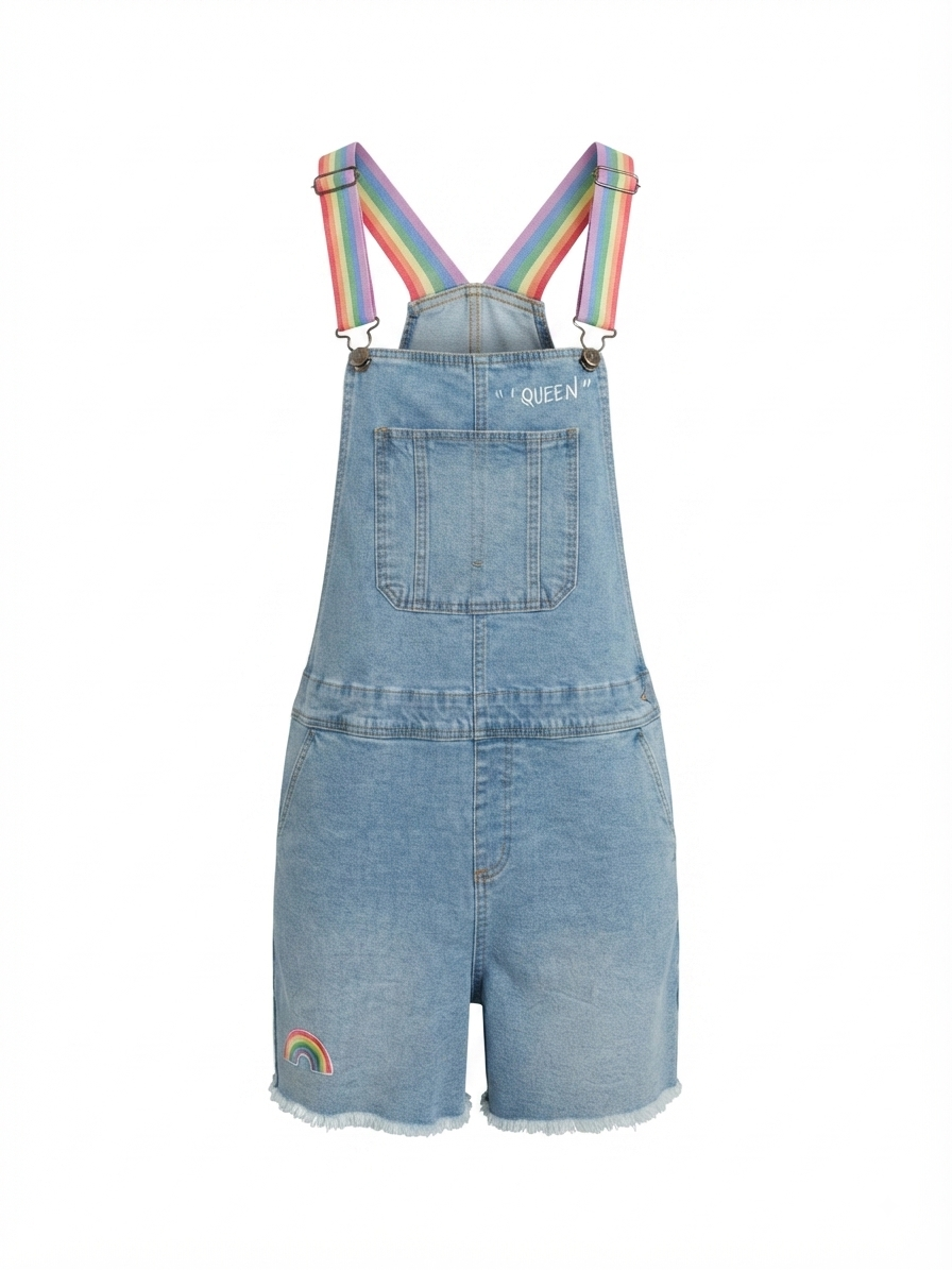 Rainbow Strap Denim Shortall