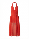 Scarlet Halter Sheer-Leg Jumpsuit