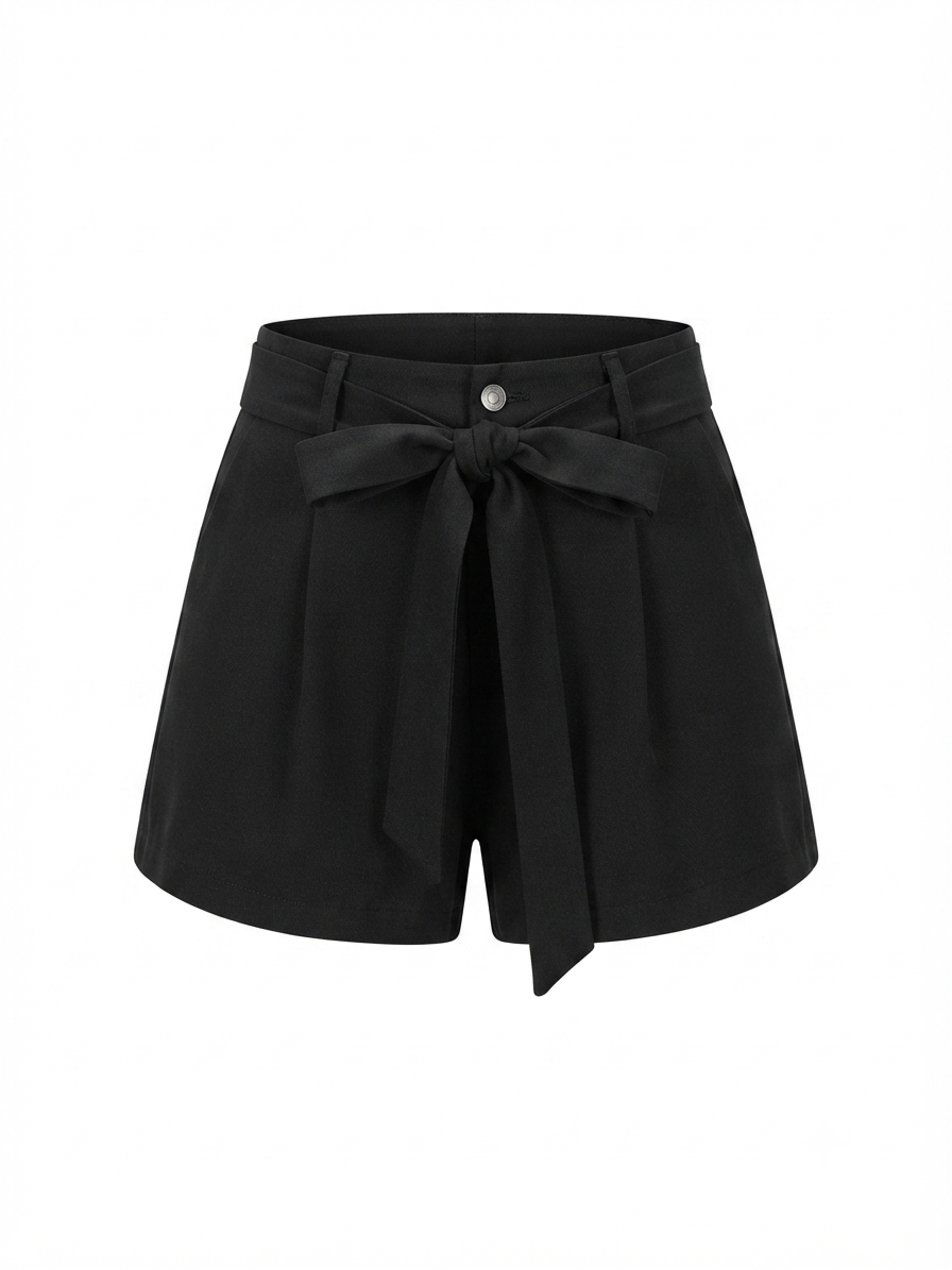 true true — Black Pleated Mini Shorts