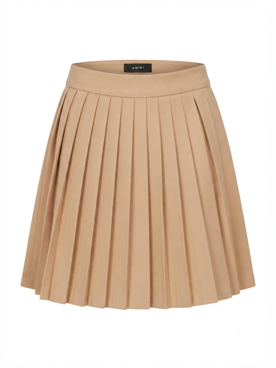 Sand Pleated Mini Skirt