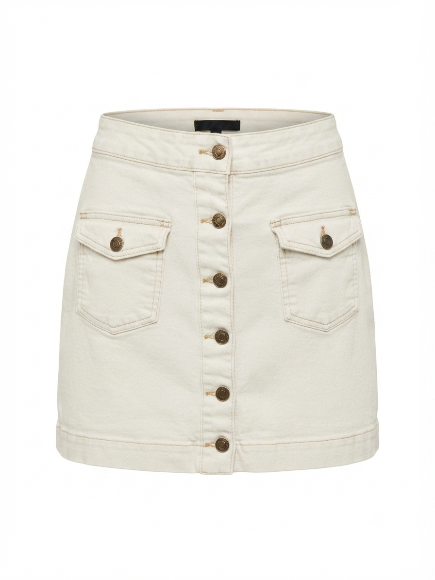 FOREVER 21 — Ivory Button-Front Denim Mini