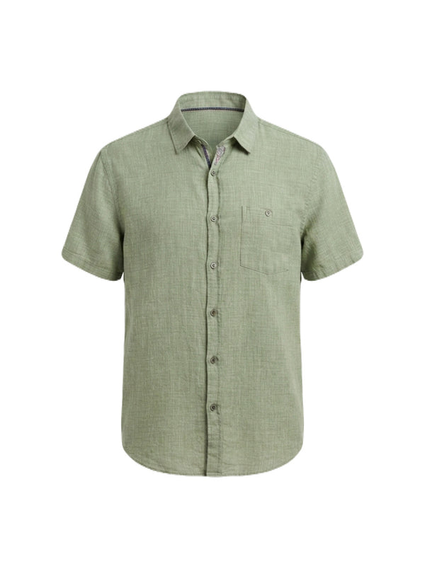 Camisa de manga corta color salvia con aspecto de lino