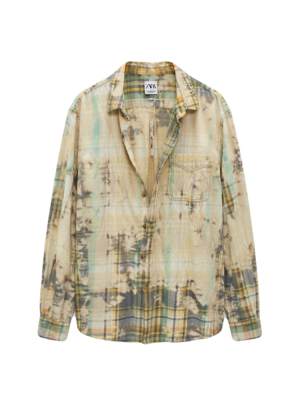 Washed Plaid Long-Sleeve Shirt