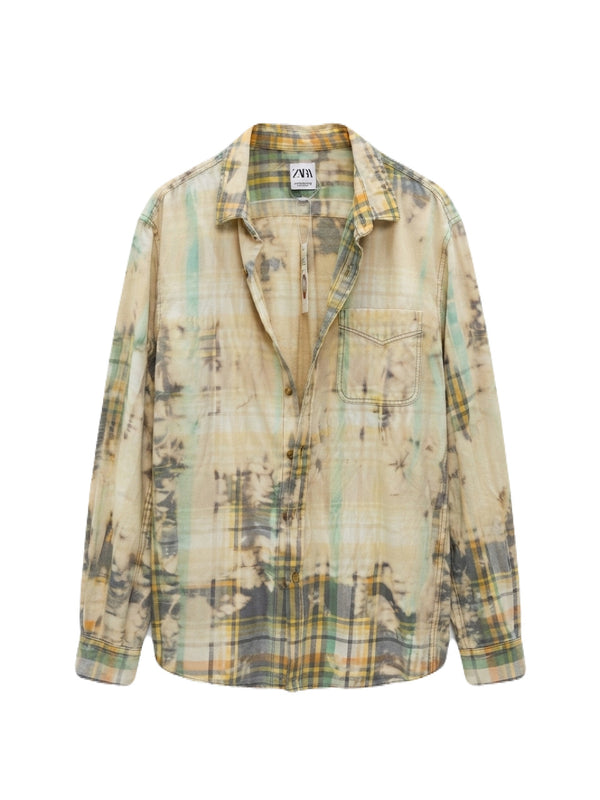 Camisa de cuadros de manga larga lavada